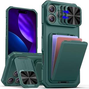 SSLOTSCASE for iPhone 17 Case with Card Holder & Kickstand & Slide Camera Lens Cover & Camera Stand & Wallet, Military-Grade Heavy Duty Hard Rugged Phone Case Cover for iPhone 17 6.3'' 5G 2025, 
Light Green