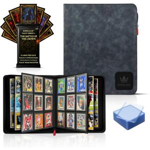 Top Loader Binder – Includes 9 Card KINGLGX Booster Pack -  Holo, Holds 252 Toploaders, Rigid 9-Pocket Pages, Premium Zippered Collector Binder for Pokémon, Sports Cards & TCG