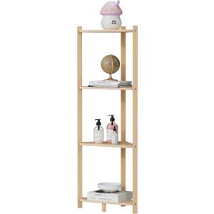 Wisuce Corner Shelf, 100% Real Bamboo Shower Corner Shelves Free Standing Shelf Storage Organizer for Bathroom Living Room Kitchen (Natural, 4 Tier)