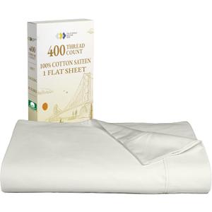 California Design Den King Flat Sheet Only - 400 Thread Count 100% Cotton Sateen, Durable, Cooling and Breathable Bed Sheets - Ivory (Pale Tone)