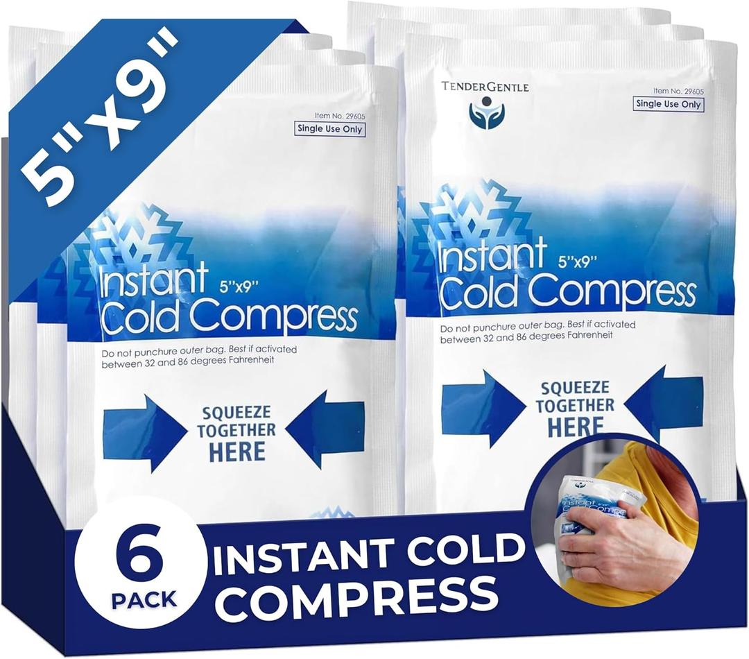 Instant Ice Packs for Injuries - 6 Pack of Disposable Cold Compress Ice Packs for Sprains, Strains, Contusions, Minor Burns, Toothaches, and More