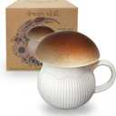 Mushroom Mug with Lid Stoneware Coffee Cup with Decorative Gift Box (Brown), Cottagecore Aesthetics