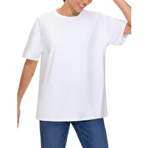 THE GYM PEOPLE 2 Pack Women's Oversized T Shirts Casual Crewneck Tops | Loose Fit Tee Tops, Drop Shoulder, Crewneck, Short Sleeve, 2 Pack Value, Soft and Breathable, For Workout, Casual (White, XXL)