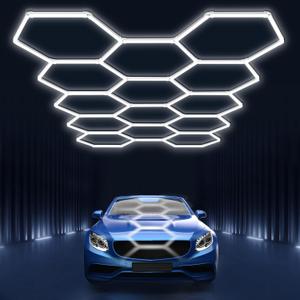 Hexagon led Lights: DIY Ceiling LED Light Hexagon Garage Lights 63070LM for Warehouse Workshop Barbershop Car Care Wash Room Auto Beauty Shop Gym Exhibition Hall 14 Grids without Rectangle Frame 6500K