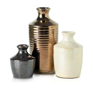 Set of 3 Ceramic Vases for Home Decor - Metallic Color Modern Handcrafted Flower Vases for Living Room, Kitchen, Bedroom, Bathroom and Office - Decorative Vase - Table Centerpieces for Home Decor