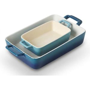 KOOV Bakeware Set, Ceramic Baking Dish, Rectangular Baking Pans Set, Casserole Dish for Cooking, Cake Dinner, Kitchen, Wrapping Upgrade, 2-Piece (Gradient Blue)