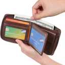Men's Shielded Wallet Zipper Leather Wallet Men's Bifold RFID Card Case Wallets for Men (Z-Coffee)