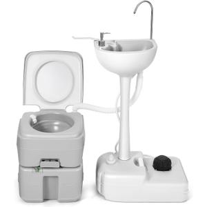 YITAMOTOR 17L Portable Sink for Washing Hands and 5.28 Gallon Portable Toilet, RV Camping Toilet With Level Indicator & Rotatable Spout for Adults, Travel, Boat, Gather, Wedding, Worksite, 4.5Gal+5.3Gal