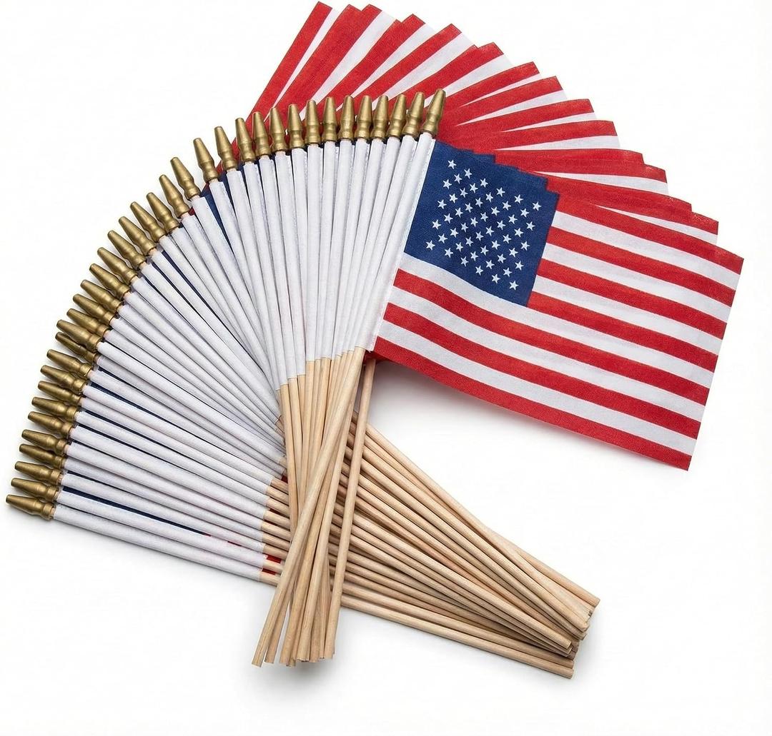 Pack of 100 Mini American Flags - 4x6 Inch Small American Flags on Sticks - Preassembled Handheld USA Flags for Memorial Day, 4th of July Decorations & Patriotic Events