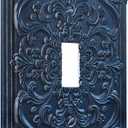 Decorative Light Switch Plate Covers Navy Blue 3D Vintage Floral Embossed 1 Gang Light Switch Cover Plate Single Toggle Wall Plate Outlet Covers Faceplate for Bedroom Home Decor