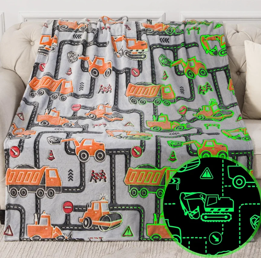 Kids Boys Construction Excavator Gifts Toys - Glow in The Dark Truck Blanket Birthday Christmas Valentine's Easter Gift for Age 1 2 3 4 5 6 7 8 9 10 Years Old Teen Toddlers Car Plush Throw 50"x60"