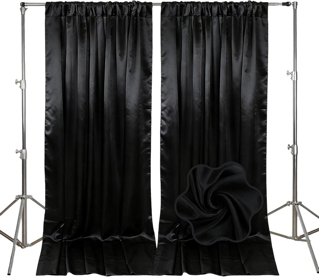 10ft x 10ft Black Backdrop Curtains for Parties, Fabric Satin Background Curtain with Rod Pockets for Weddings, Birthday, Baby Shower, Photography, Graduation Party Backdrop Drapes, 2 Panels