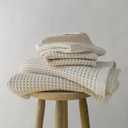 Pskl - Luxury Waffle Towel Set for Bathroom 4 Pieces Natural Raw, Premium Quality Organic 100% Turkish Cotton 2 Hand and 2 Bath Towels, Quick Dry Thin Waffle Towels, Made in Turkiye (Natural Beige)