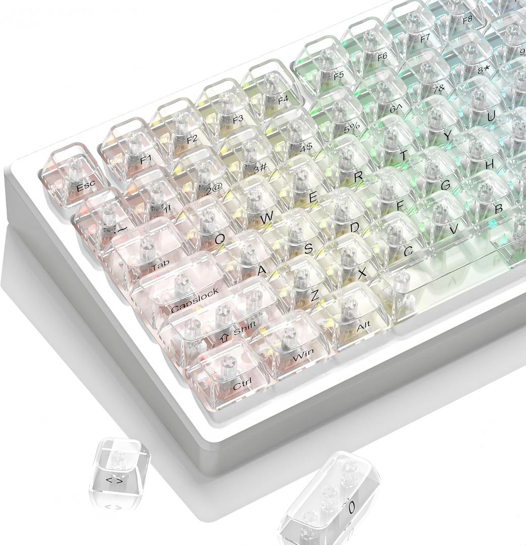 dagaladoo Clear keycaps Set,Translucent Keyboard keycaps,Jelly Key caps | Shine Through keycap,Side Print,Transparent MDA Profile Custom keycaps for Mx Switches Mechanical Keyboard(115-keys,White)