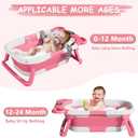 MoreFeel Collapsible Baby Bathtub for Newborn with Thermometer & 1 Hooded Towel & 1 Soft Floating Cushion,Portable Travel Bathtub with Drain Hole, Durable Foldable Baby Tubs for Infants to Toddler
