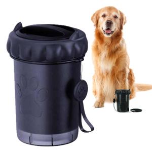 2 x Dog Paw Cleaner Cup - Plastic Paw Cleaner for Dogs w/Silicone Lid, Soft TPR Bristles & Removable Brush - Ideal Dog Paw Washer for Outdoor & Indoor Use - Easy-to-Use Paw Scrubber for Dogs, Black