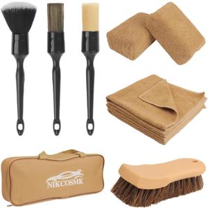 10PCS Car Cleaning Kit, Car Detailing Kit Interior Cleaner, Long Bristle Horse Hair Leather Cleaning Brush, Car Detailing Brushes, Microfiber Cloth & Applicator, Car Cleaning Supplies for Interior