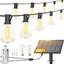 Stright Solar String Lights for Outside 120FT with Remote Control 8 Light Modes, Weatherproof Shatterproof ST38 LED Bulb 30 Sockets for Backyard Porch Cafe, Large Solar Panel