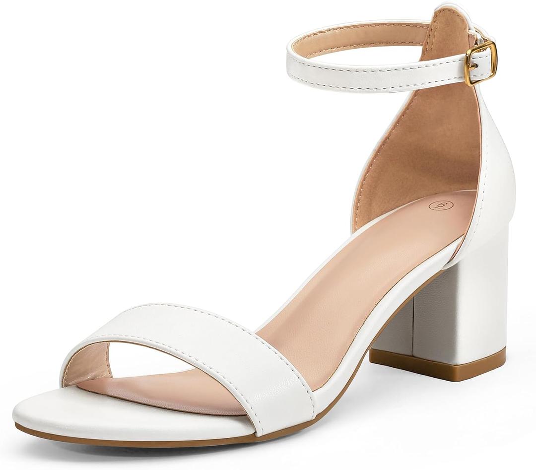 mysoft Women's Chunky Low Heels Open Toe Block Heeled Dress Ankle Strap Pump Wedding Sandals (White, M) 8W