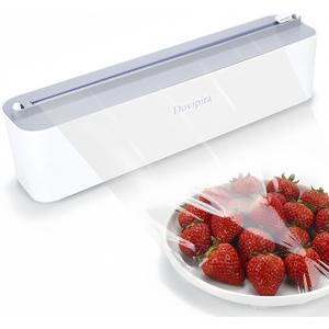 Magnetic Plastic Wrap and Foil Dispenser with Cutter, Upgrade Large Size Fits Max 12.8In x 984Ft Cling Film, Adhesive Wall Mounted Aluminum Foil and Wrap Organizer Holder for Kitchen (Gray and White)