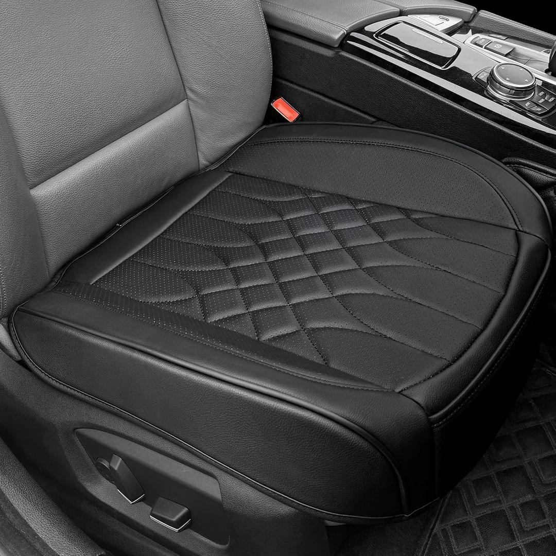 BOPUOVRE 1-Pack Leather Front Car Seat Covers - Bottom Car Seat Covers Fully Wrapped, Non-Slip and Waterproof, Fits Most Vehicles Black