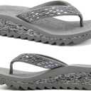 ONCAI Women's Wedge Flip Flops with RhinestoneRecovery Dressy Walking Sandals for Women with Comfortable Arch Support Cushion Yoga Mat Summer Rubber Soles(US Size 5-11) (6, Grey)