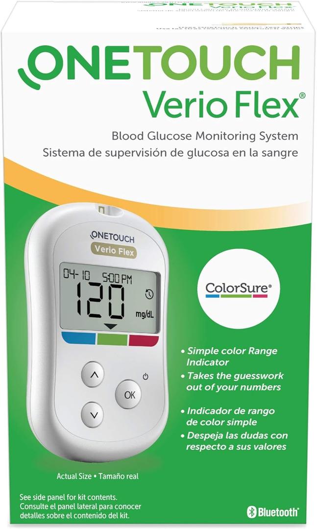 OneTouch Verio Flex Blood Glucose Meter For Sugar Test Kit | Includes Blood Glucose Monitor, Lancing Device, 10 Sterile Lancets, and Carrying Case