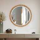 22 Inch Boho Style Decorative Mirror, Round Rattan Wall Hanging Mirror, Nature Rattan Woven Round Mirror, Makeup, Dressing Mirror, Suitable for Dressing Room, Living Room, Bedroom, Farmhouse