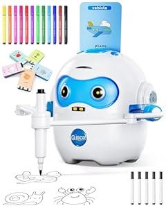 Drawing Robot for Kids, Rechargeable 4-in-1 Draw/ Learn/ Spell/ Music Interactive Educational Robot Drawing Machine with 100 Cards & 12 Color Pens, Learning Toys for 3-8 Year Old Boys Girls Birthday Xmas