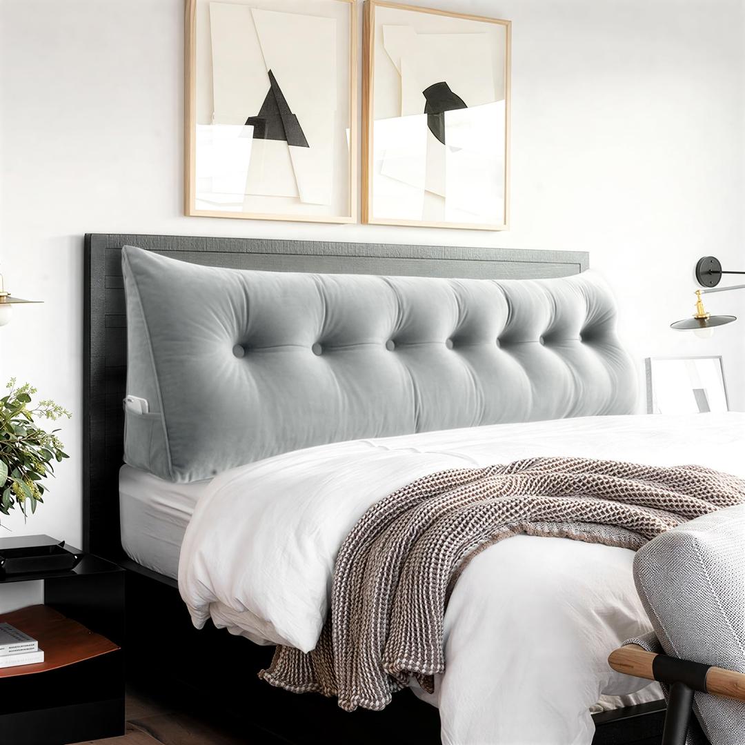 BNCKTRD Bed Wedge Headboard Pillow Queen Bedrest Reading Pillow, F-Gray