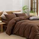 2 x BESTOUCH Duvet Cover Set 100% Washed Cotton Linen Feel Super Soft Comfortable Chic Lightweight 3 PCs Home Bedding Set Solid Cocoa Brown Queen