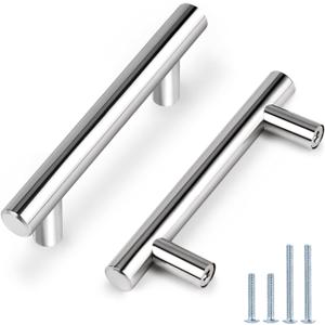 Probrico 5 Pack | 3" Cabinet Pulls Polished Chrome, Euro T Bar Kitchen Cabinet Hardware Stainless Steel Dresser Pulls Chrome Handles for Cabinet Dresser, 3" Hole Centers, 5" Total Length