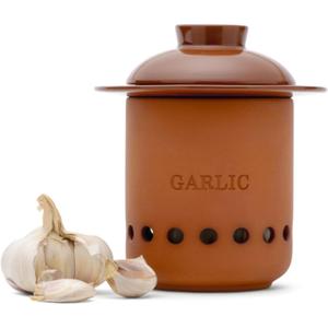 Monkey Business Garlic Keeper Terracotta Garlic Storage Container with Separate Ventilated Compartments for Whole Bulbs & Loose Cloves Garlic Holder That Keeps Garlic Fresh & Kitchen Organized