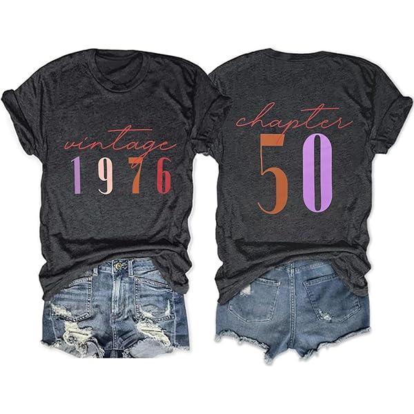 50th Birthday Shirt for Women Vintage 1976 T-Shirt Casual Short Sleeve 50 Years Old Birthday Party Tee Tops Dark Gray, Small