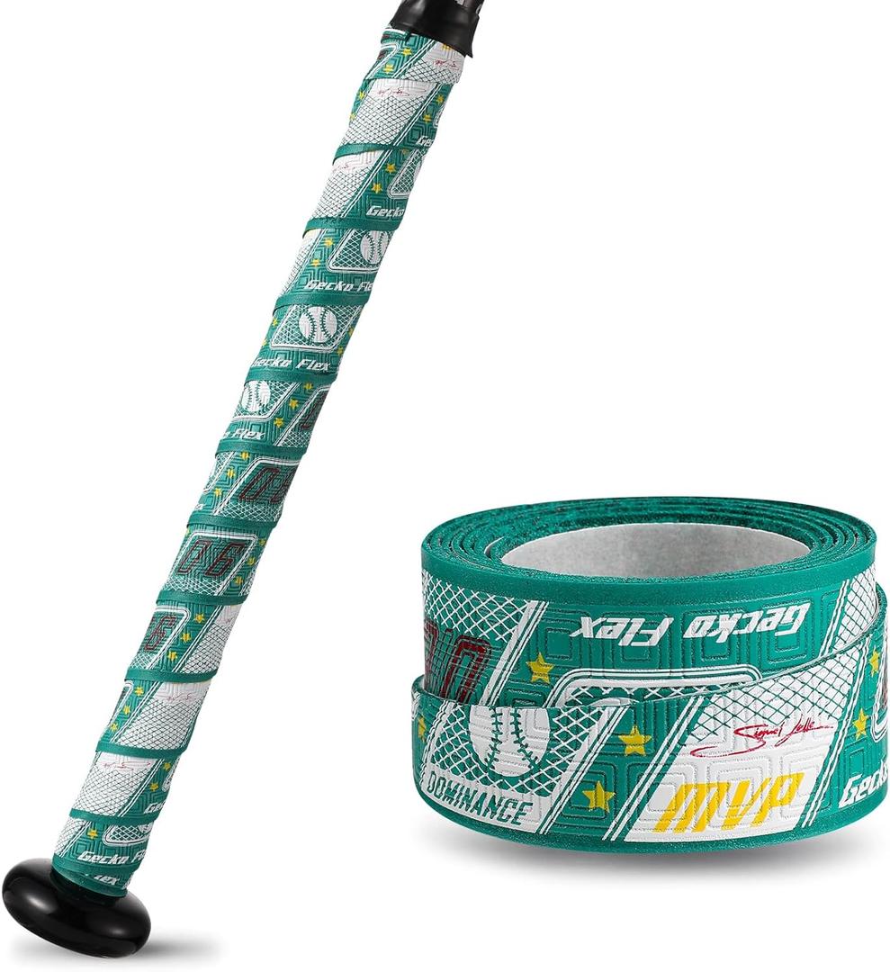 3 x 1.1mm Bat Grip Tape, Greek Key Double-Stamping Textured, Baseball & Softball Bat Tape for All-Weather Performance, Non-Slip, Precut for Easy Install (Green)