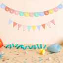 Tegeme 2 Pack Pre-Strung Happy Birthday Pennant Banner, Pastel Scallop Garland Rainbow Triangle Fabric Bunting with Pom Pom for Happy Birthday Party Decorations