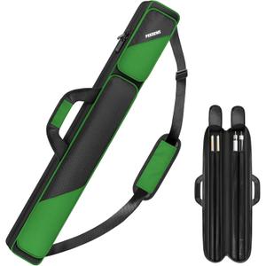 Pool Cue Case, Pool Stick Case 2x2 Holds 2 Sticks with 2 Accessory Zipper Pockets, Sturdy Polyester Pool Cue Carry Bag with Shoulder Strap Handle, Soft Billiard Cue Sling Bag for Men and Women