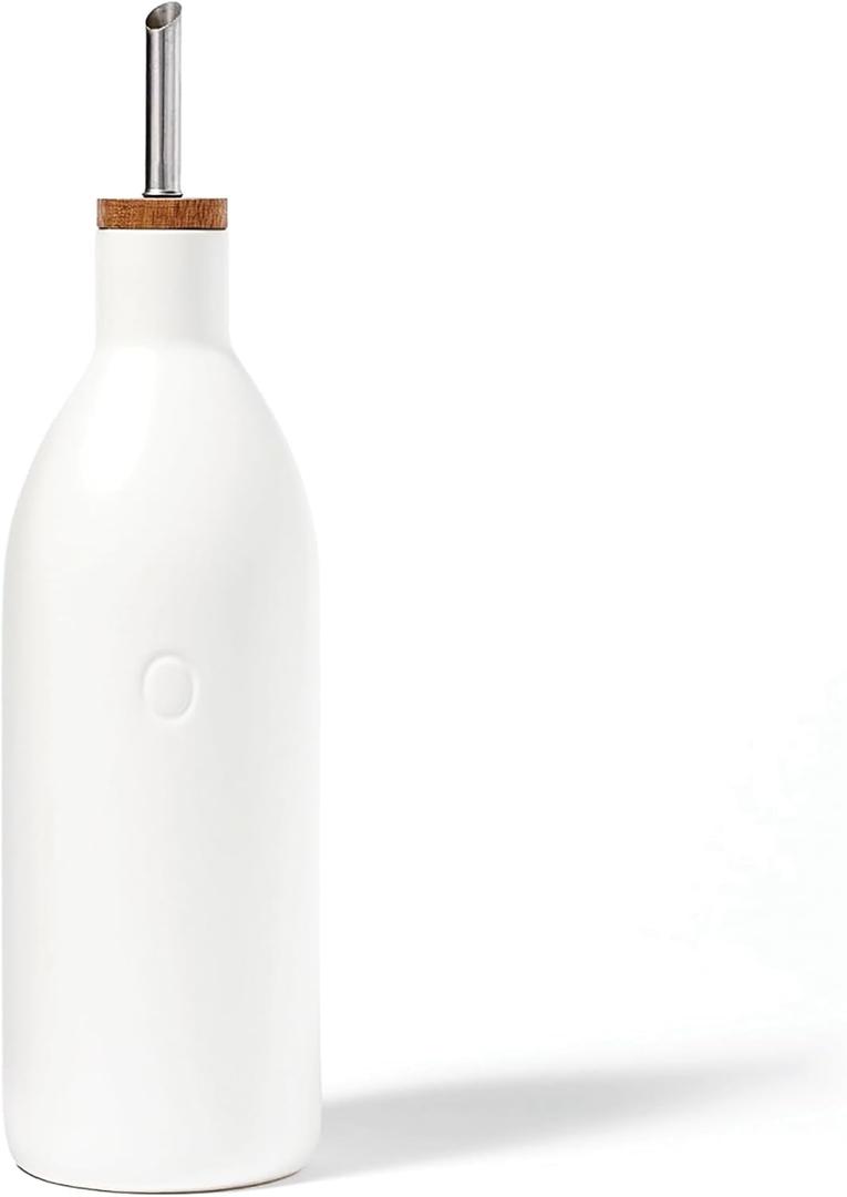 Fox Run White Ceramic Oil Bottle, 17 oz/500 ML Olive Oil Dispenser With Pouring Spout and Cap