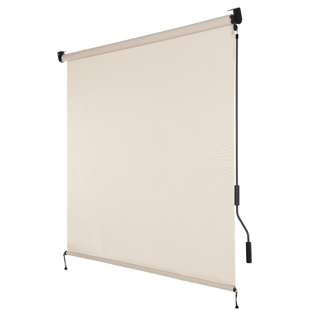 Aoodor 5% Openness Cordless Solar Fabric Roller Shade, 10'W x 8'H Sun Shade for Outdoor Gazebo Pergola Porch Use, 95% UV Protection Blinds, Beige