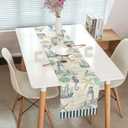 Summer Scallops Starfish Coral Coastal Table Runner, Retro Ocean Beach Sea Animals Theme, Nautical, Green, Linen, 13x90IN