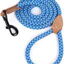 Mile High Life | Mountain Climbing Dog Rope Leash with Heavy Duty Metal Sturdy Clasp | Genuine Leather Tailored Connection with Strong Stitches (Sky Blue Hot Blue, 48 Inch (Pack of 1))