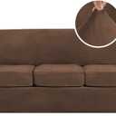 H.VERSAILTEX Modern Velvet Plush 4 Piece High Stretch Sofa Slipcover Sofa Cover Furniture Protector Form Fit Luxury Velvet Sofa Cover for 3 Cushion Couch Width Up to 90 Inch (Sofa, Caramel Cafe)