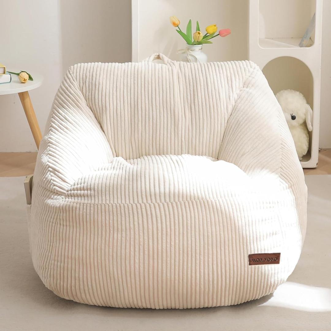 MAXYOYO Kids Bean Bag Chair, Bean Bag Couch with Handle, Comfy Toddler Chair for Boys and Girls, Accent Sofa Chair with Pocket for Gaming Reading Relaxing, Beige