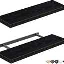 QEEIG Floating Shelves for Wall 23.6" Long - Wall Mounted Shelf Bathroom Kitchen Living Room Bedroom Farmhouse Home Decor Display Bookshelf Large 23.6 x 9.3 inch Set of 2, Black (008-60B)