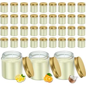 ACITHGL 36 Pcs 4oz Mini Mason Jar Candles Small Scented Candles Bulk Aromatherapy Ideal Souvenir Favors for Wedding Birthday Party (Lemon, Citrus, Coconut Milk, Gold)