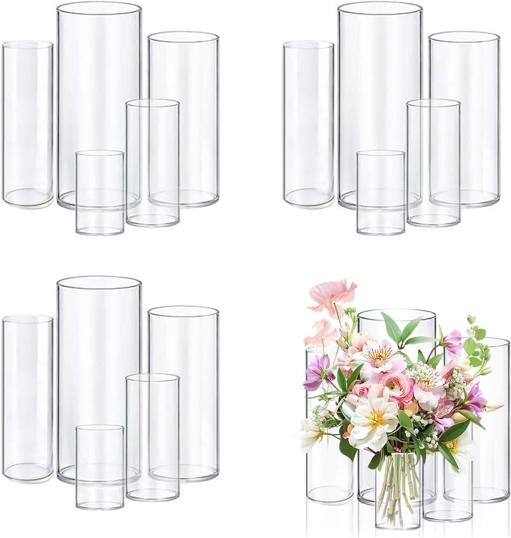 15pcs Glass Vase Cylinder Vases for Centerpieces Small Flower Glass Vases Home Decor Centerpiece Table Clear Flower Vase Decorations for WeddingHoliday 4,6,7.5,8,10 Inch Tall