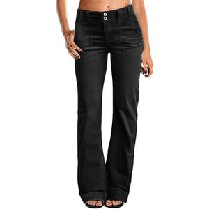 Flamingals Women's Wide Leg Pants for Women Mid Waist Dress Flare Straight Leg Corduroy Pants Work 31" Inseam Trouser