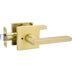 Goldenwarm Gold Door Handle Interior, Zinc Alloy Heavy Duty Brushed Gold Interior Door Handle for Bedroom Bathroom, Modern Square Privacy Door Levers (1 Pack)