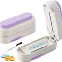 Multiple Pill Cutter - Pill Cutter Splitter for Small Tiny Large Pills Professional | Vertical Press-Down Cutting & Adjustable | Sturdy Blade & Guard | Includes Cleaning Brush (Purple)