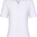 siliteelon Short Sleeve Button Dress Shirts for Women Cotton Button Down Shirts for Women Slim Fit Blouse Top 3/4 Sleeve (Small, White)